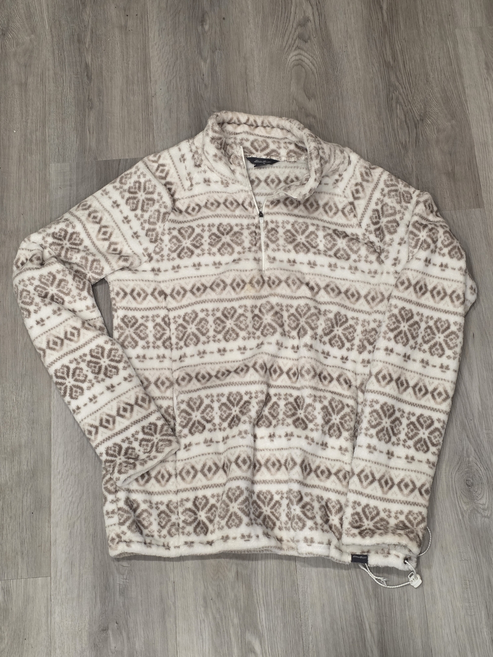 Eddie Bauer Cream and Taupe Fair Isle Half-Zip Fleece Pullover